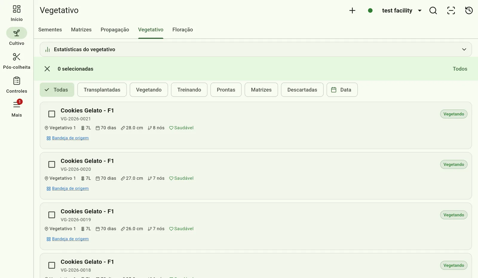 Tela do Cultivo — Ligue a seleção