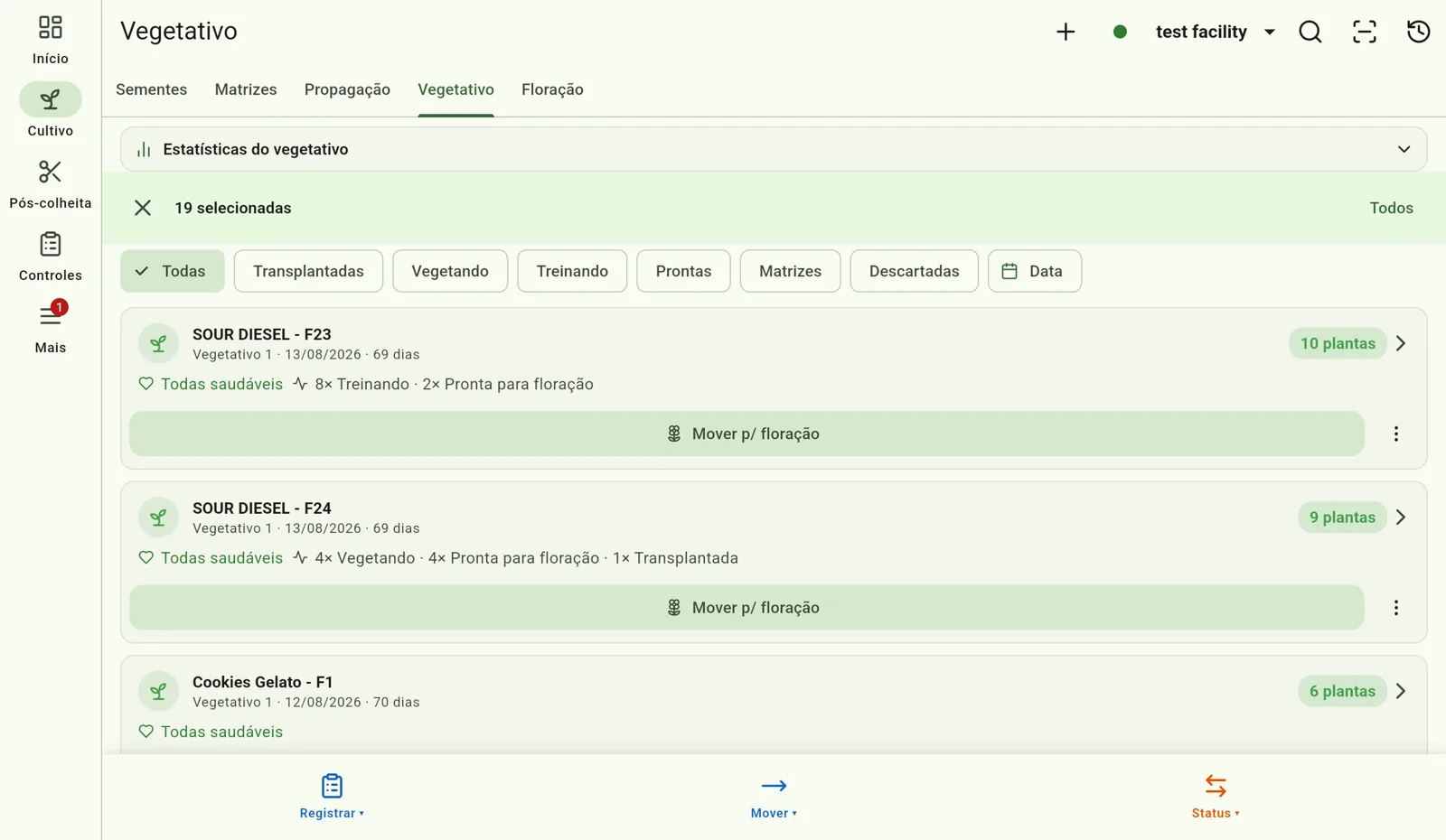 Tela do Cultivo — Ajuste a seleção