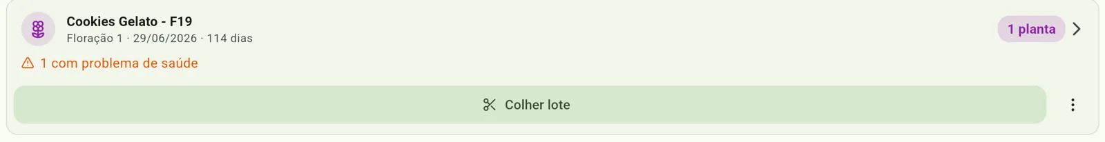 Tela do Cultivo — Toque em Colher lote