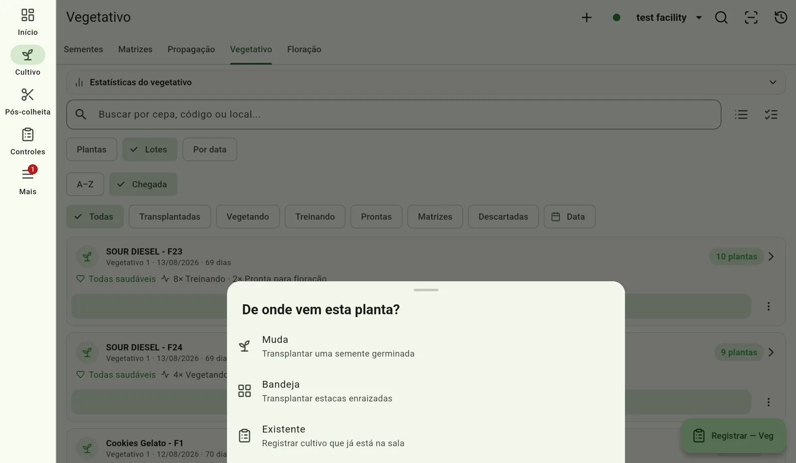 Tela do Cultivo — Some plantas a um lote