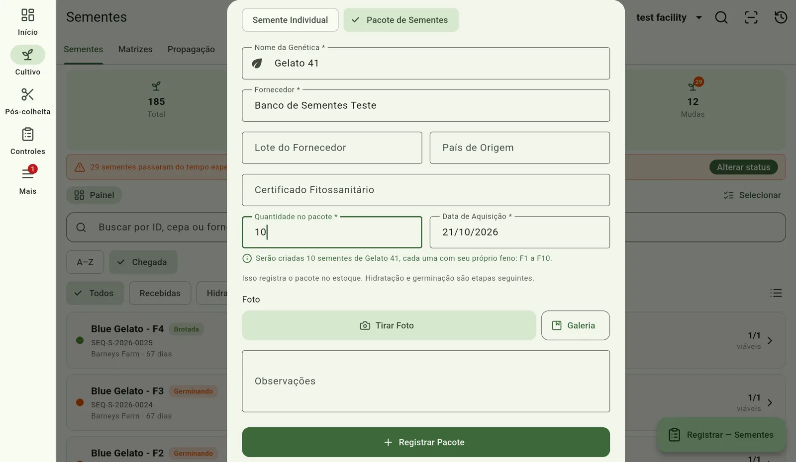 Tela do Cultivo — Confira os fenos