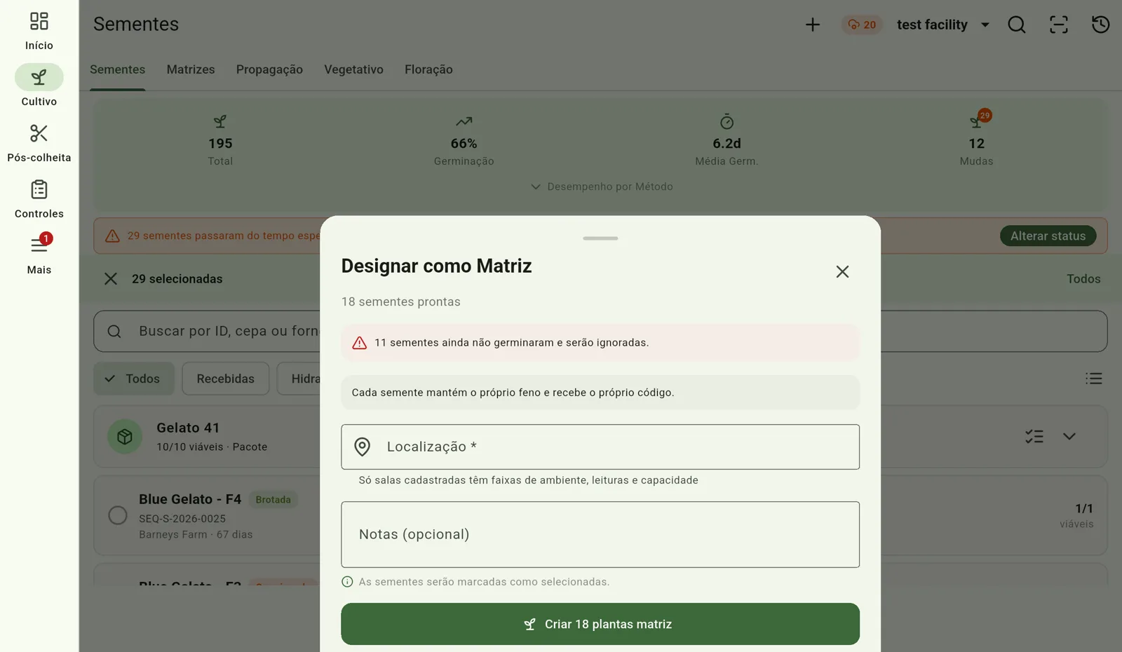 Tela do Cultivo — Ou guarde como matriz