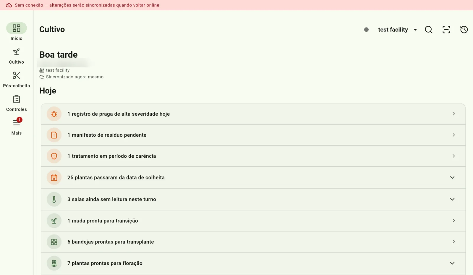 Tela do Cultivo — Trabalhe sem internet