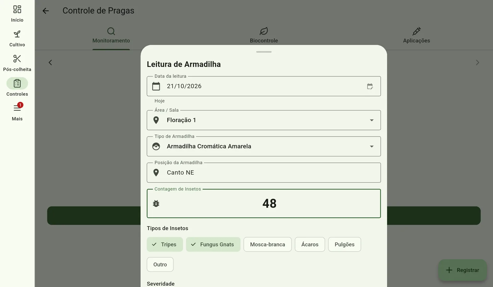Tela do Cultivo — Lance a leitura da armadilha