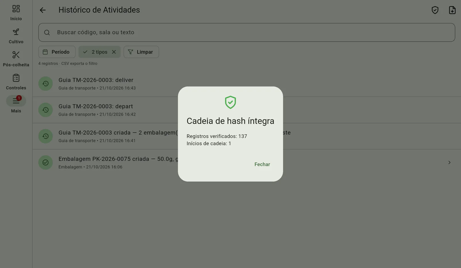 Tela do Cultivo — Leia o resultado